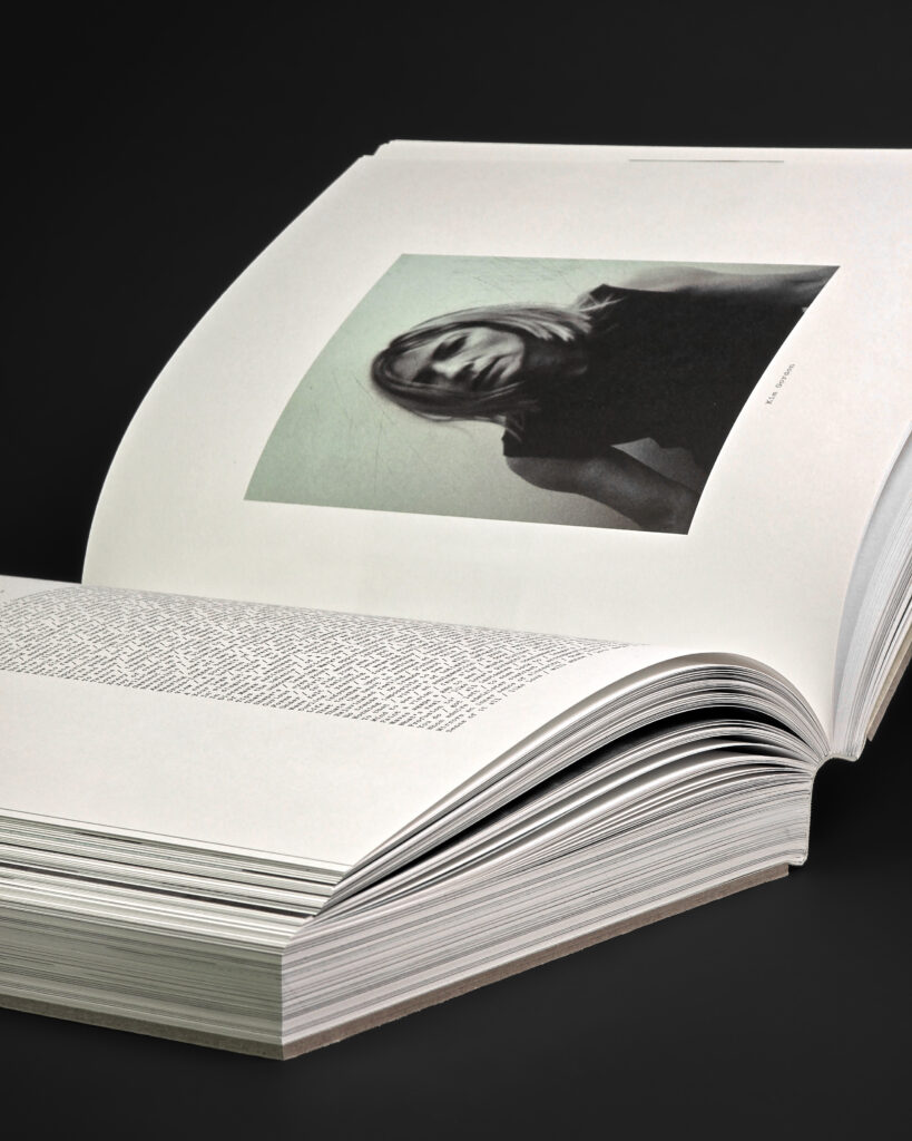 Open spread from Mark Borthwick Out of Date showing a portrait photograph and text on uncoated paper.