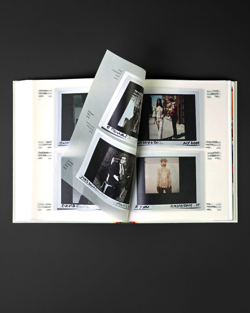 Detail of translucent printed pages layered over photographic content in Inez & Vinoodh: Can Love Be a Photograph.