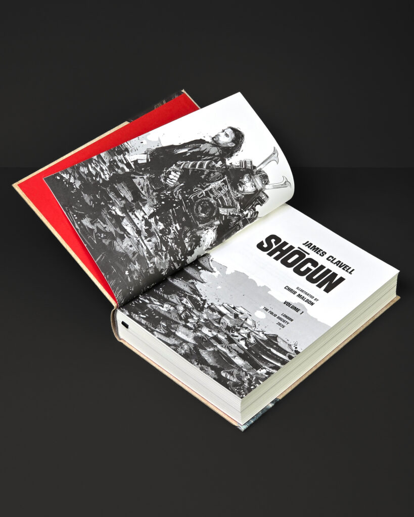 Open Shōgun volume showing the title page and black-and-white illustration by Chris Malbon.