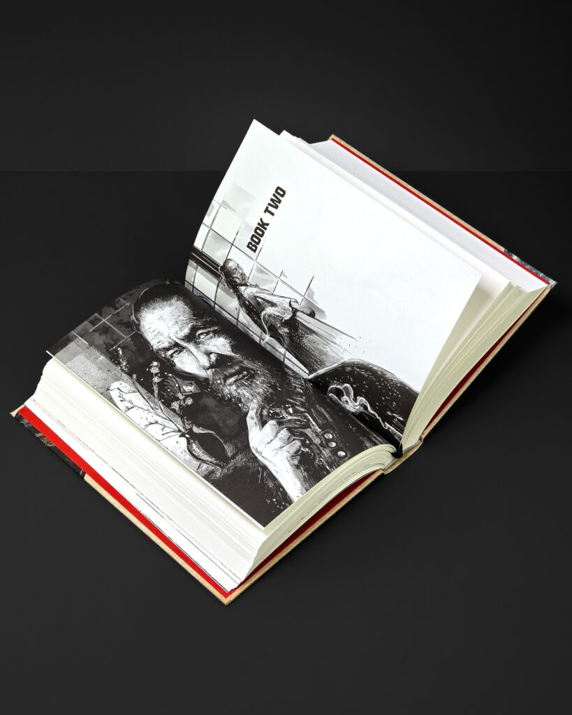 Open Shōgun volume showing a black-and-white illustrated section opener for Book Two.