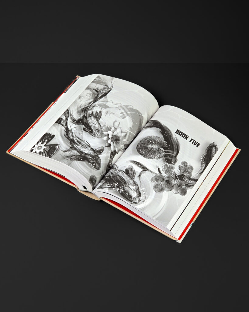Open Shōgun volume showing a monochrome illustrated section opener for Book Five.