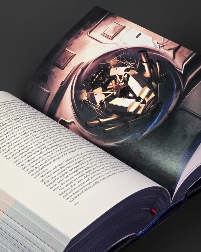 Digitally printed four-colour book edges of The Three-Body Problem Trilogy limited edition.