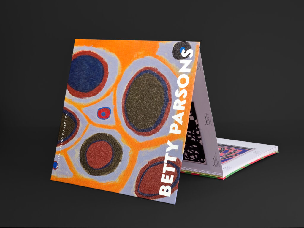 Betty Parsons side of the catalogue partially unfolded, showing the accordion structure and printed artwork panels.