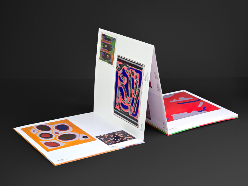 Open concertina catalogue displaying a sequence of Betty Parsons artworks across connected printed panels.